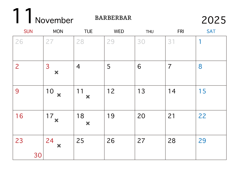 606-8104 京都市左京区高野竹屋町18-5 ☎075-7213415&0120-721-808 open  10:00~19:30  土日　9:00~18:30定休日　月曜日&第2 第3火曜日 Email   barberbar1995@gmail.com